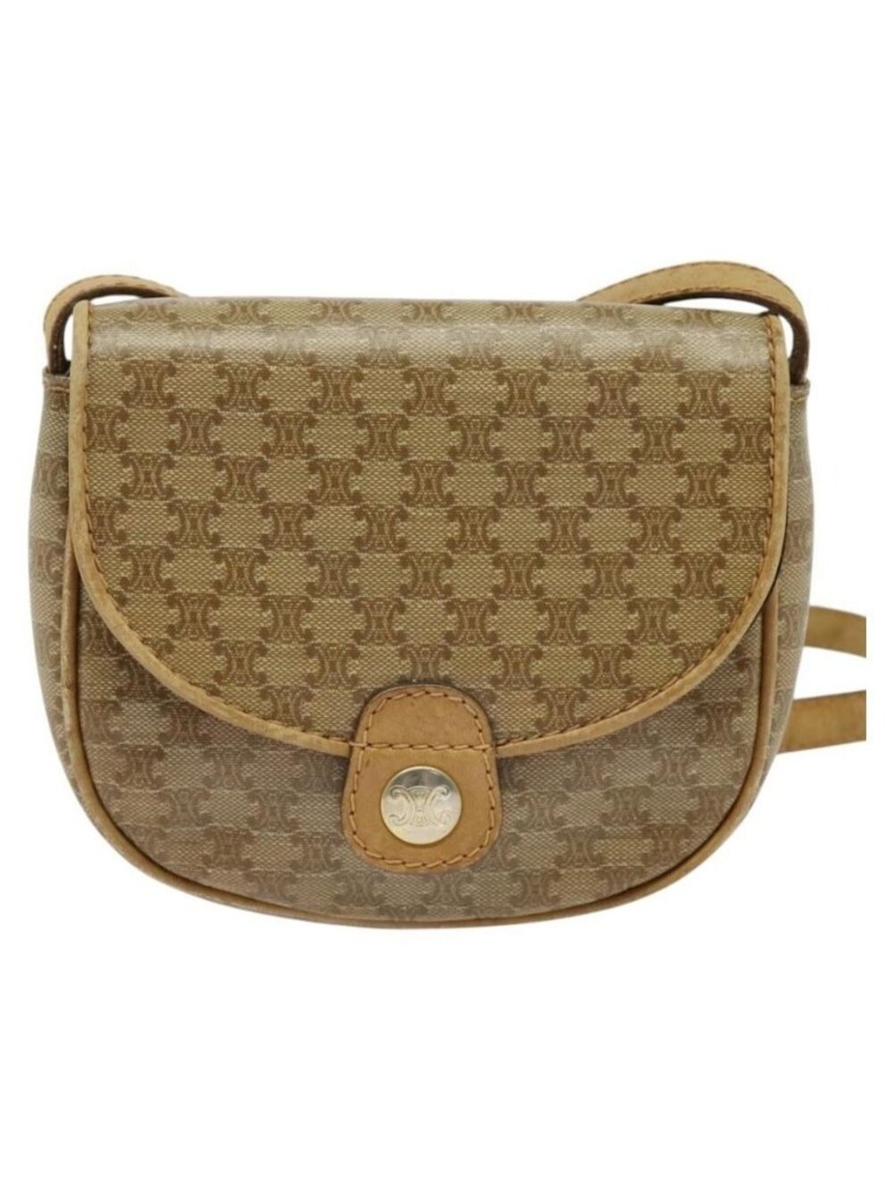 Authentic CELINE Macadam Canvas Shoulder Bag PVC Beige Gold - Picture 9 of 16